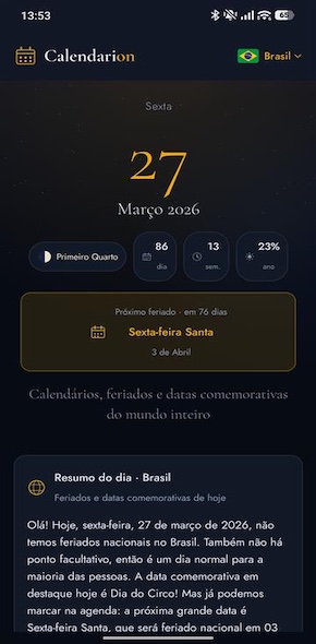 Tela do aplicativo Calendarion